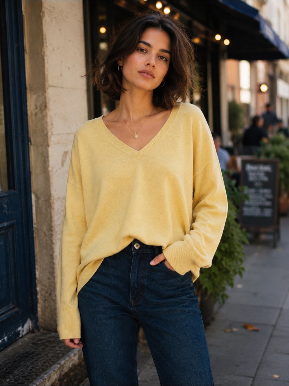 Old Navy SoSoft Lite Yellow V Neck Sweater Medium NWT Cotton Blend